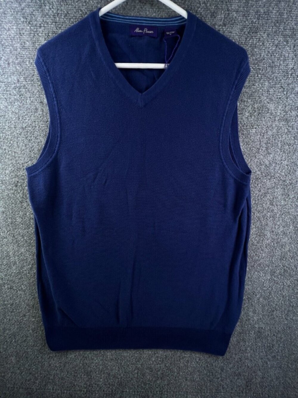 Alan Flusser V-neck Knit Vest Large Blue Purple Pullover Cotton Golf Sleeveless